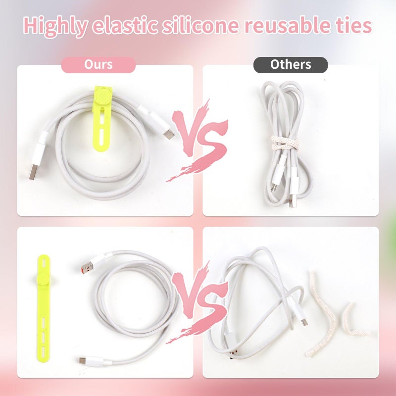 Oligei 25 Pcs Silicone Cable Ties  Cord Ties Cord Wrap  Cable Ties Reusable  High Elasticity Cord Wraps for Electrical Cords  Cord Organizer for Earphone  Phone Charger - Image 4